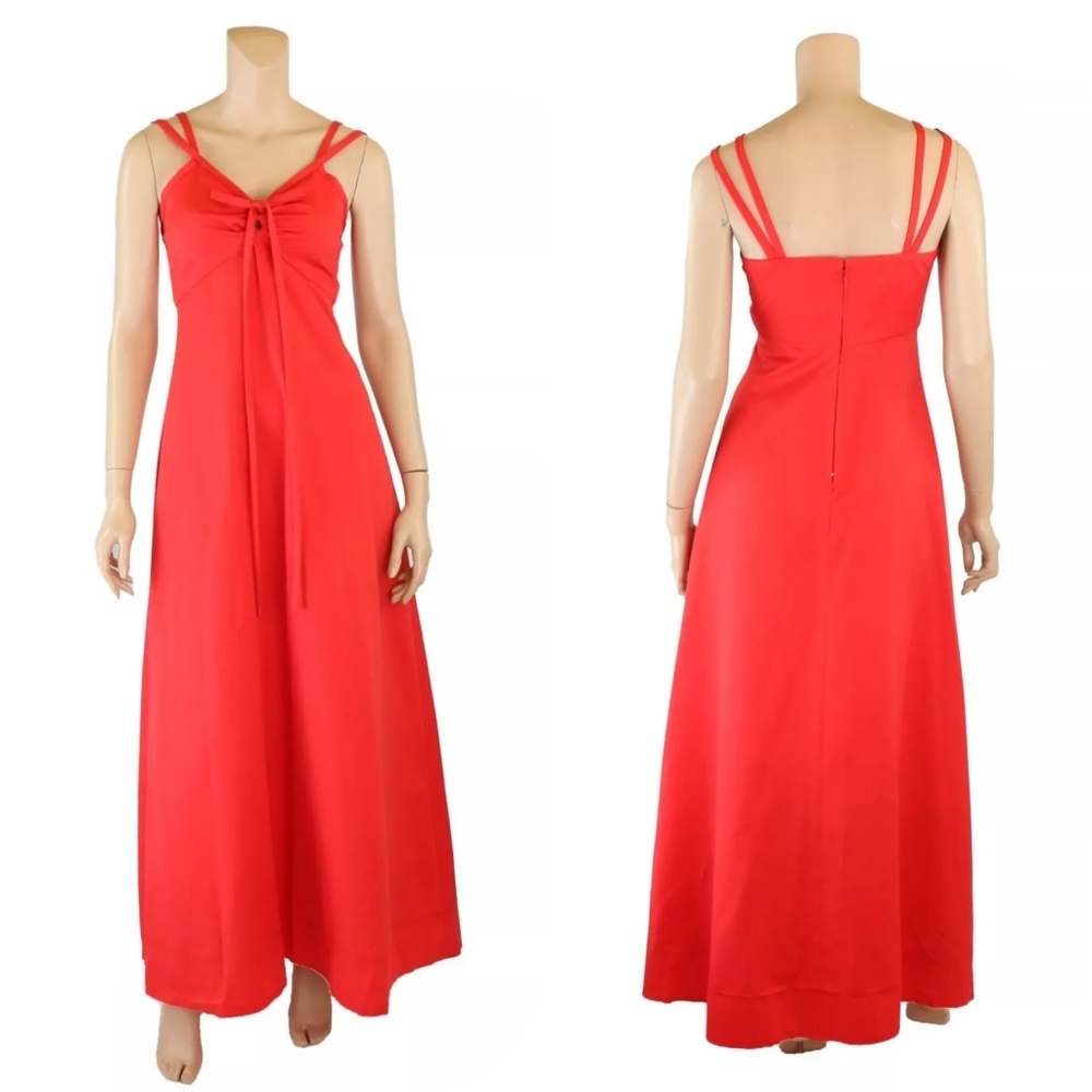 Oberstoff Vintage 70s 80s Red Maxi Strappy Prom Party Disco Dress size 38 S 6